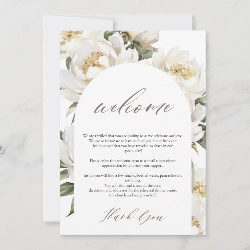 Welcome and Itinerary Wedding White Peony  Invitation
