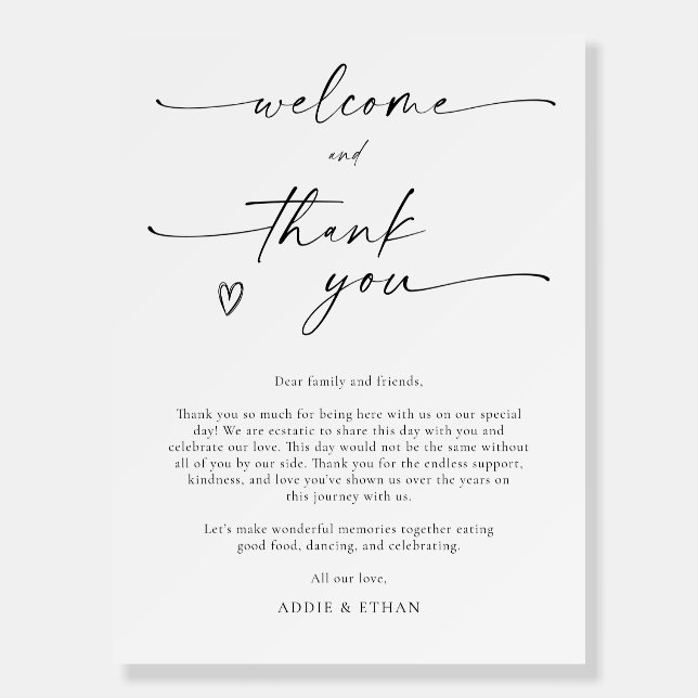 Welcome and Thank You Wedding Sign (Front)