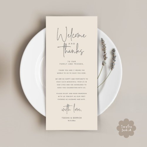 Welcome and Thanks Place Setting Thank You Card
