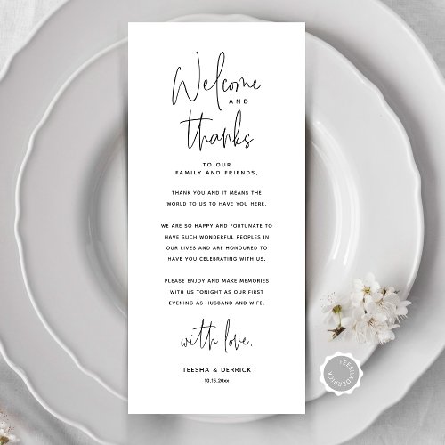 Welcome and Thanks Place Setting Thank You Card