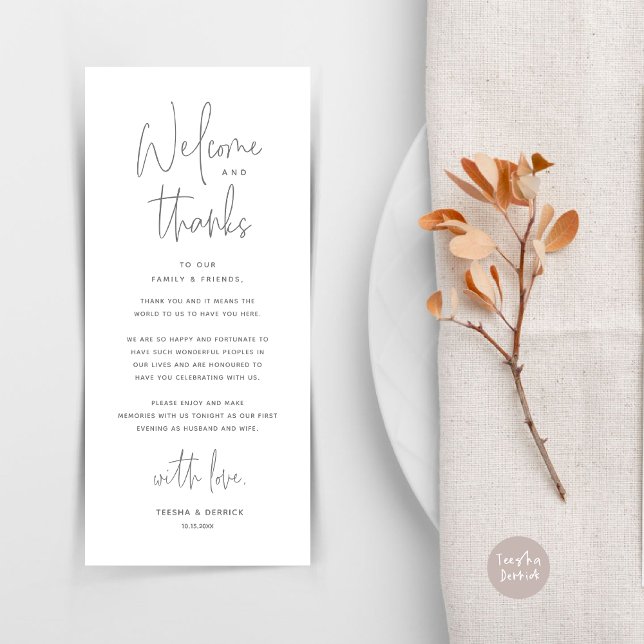 Welcome and Thanks, Place Setting Thank You Card (Welcome and Thanks, Wedding Dinner Place Setting Thank You Card in Dark Grey)