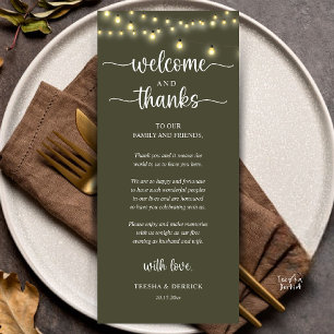 "Welcome and Thanks" Rustic Reception Guest Card