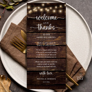 "Welcome and Thanks" Rustic Reception Guest Card