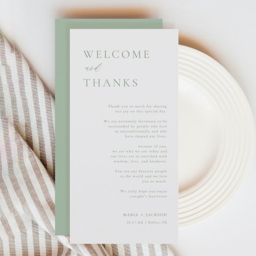 Welcome and Thanks Sage Green Thank You Place Card