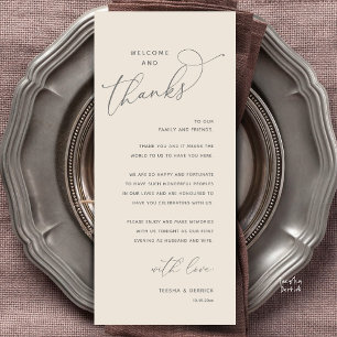 Welcome and Thanks, Wedding Dinner Thank You Card