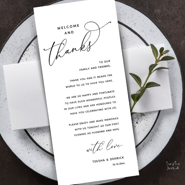 Welcome and Thanks, Wedding Dinner Thank You Card (Welcome and Thanks, Wedding Dinner Thank You Card in Black and white)