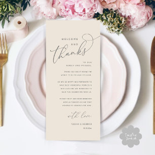 Welcome and Thanks, Wedding Dinner Thank You Card