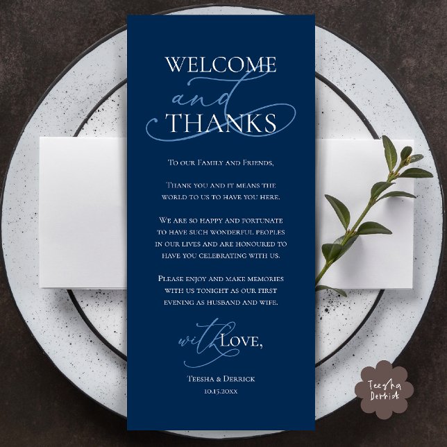 Welcome and Thanks, Wedding Dinner Thank You Card (Welcome and Thanks, Wedding Dinner Thank You Card in Navy Blue)