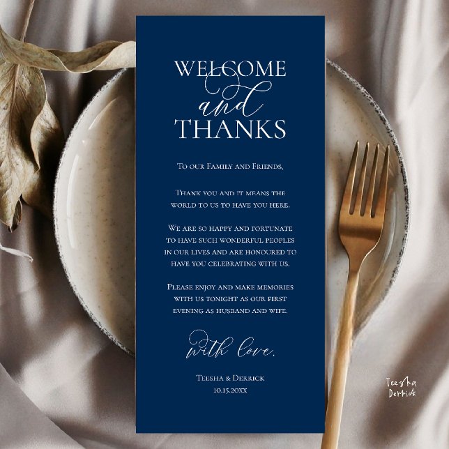 Welcome and Thanks Wedding Dinner Thank You Card (Welcome and Thanks Wedding Reception Dinner Thank You Card in Navy Blue)