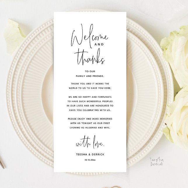 Welcome and Thanks, Wedding Dinner Thank You Card (Welcome and Thanks, Wedding Dinner Thank You Card in Black White)