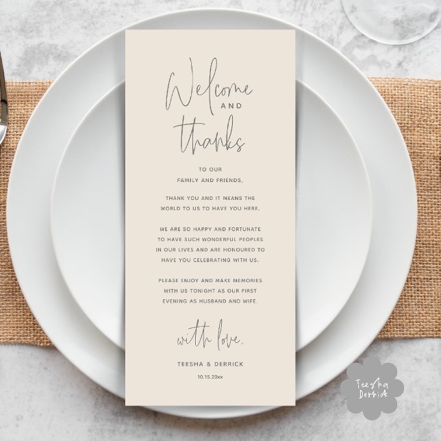 Welcome and Thanks, Wedding Dinner Thank You Card (Welcome and Thanks, Wedding Dinner Thank You Card in Cream Grey)