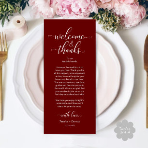 Welcome and Thanks Wedding Place Setting Card