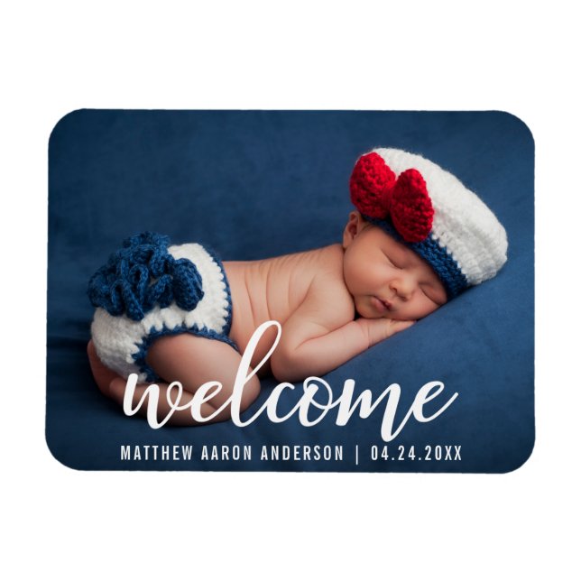 Welcome Announcement New Baby Modern Magnet (Horizontal)