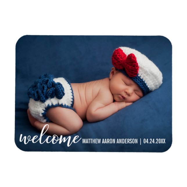 Welcome Announcement New Baby Modern W Magnet (Horizontal)