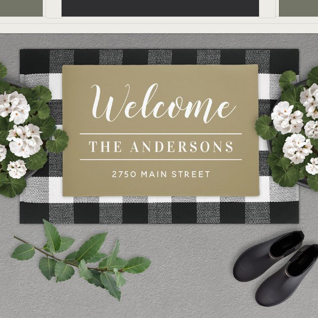 Welcome Antique Gold Personalized Family Name Doormat (Creator Uploaded)