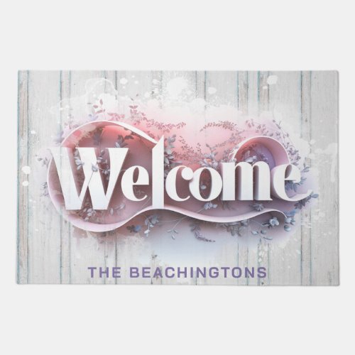  WELCOME AP80 Family Name Rustic Wood Doormat