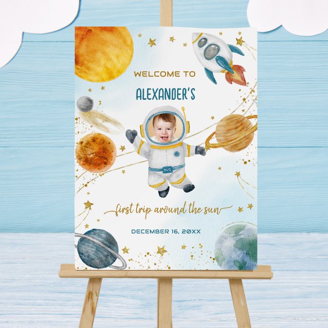 Welcome Around the Sun Space Photo First Birthday Foam Board (Creator Uploaded)