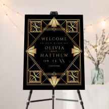 Welcome Art Deco Black Gold Geometric Wedding