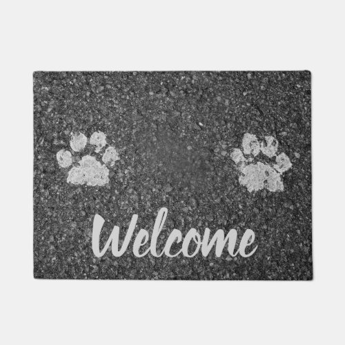 Welcome Asphalt Look with Paw Prints Doormat