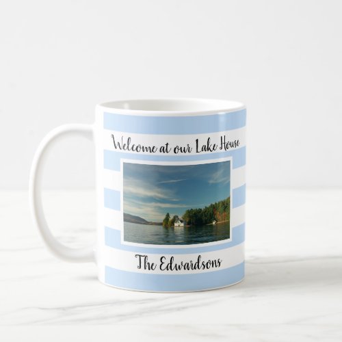 Welcome at your lake house family name photo coffee mug