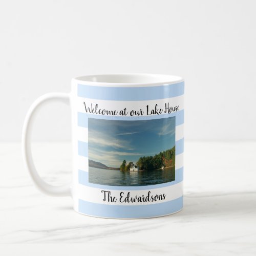 Welcome at your lake house family name photo coffee mug