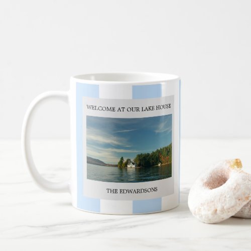 Welcome at your lake house family name photo coffee mug