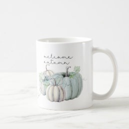 welcome autumn blue pumpkin coffee mug