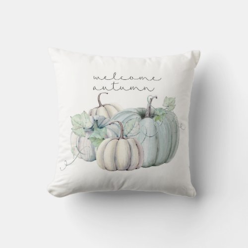 welcome autumn _ blue pumpkin throw pillow