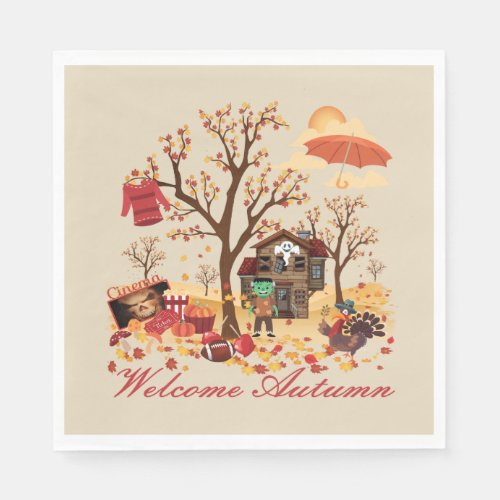 Welcome Autumn Fall Elements and Scenery Napkins
