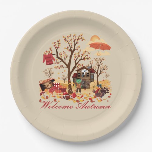 Welcome Autumn Fall Elements and Scenery Paper Plates