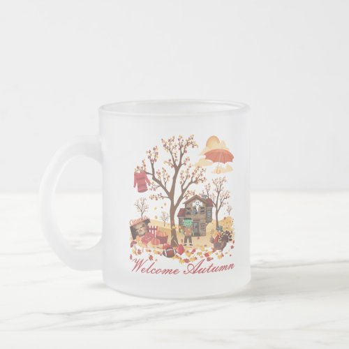 Welcome Autumn Fall Scenery Frosted Glass Coffee Mug
