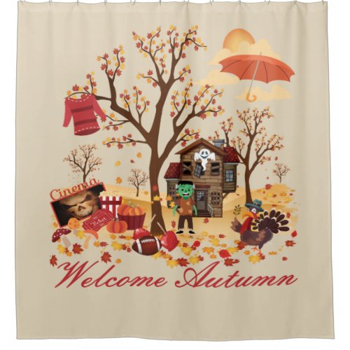 Welcome Autumn Fall Scenery Shower Curtain