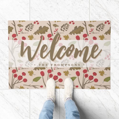 Welcome Autumn foliage pattern Personalized Doormat