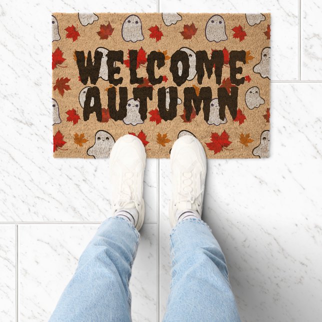 Welcome Autumn Ghosts Leaves Coir Mat (Insitu)