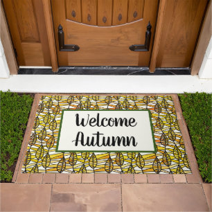 Welcome Autumn Leaf Pattern Door Mat
