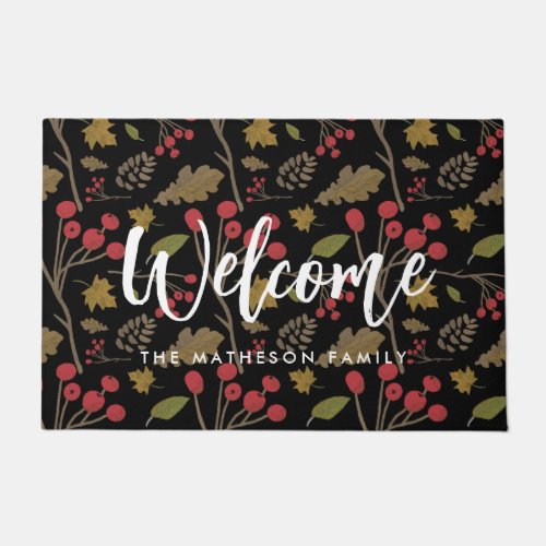 Welcome Autumn leaves Custom family name Doormat