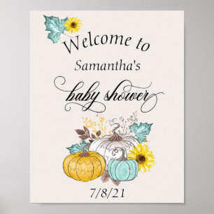 Welcome Autumn Pumpkin Thanksgiving Baby Shower Poster