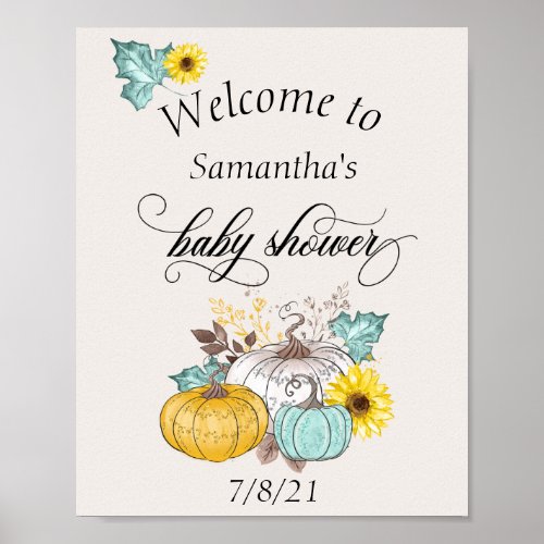 Welcome Autumn Pumpkin Thanksgiving  Baby Shower Poster