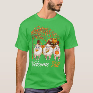 Welcome Autumn Tree Three Sheep Farmer Pumpkins Pi T-Shirt