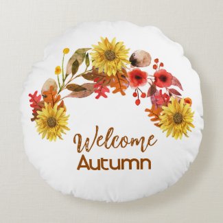 Welcome Autumn Watercolor Flower Swag Seasonal 