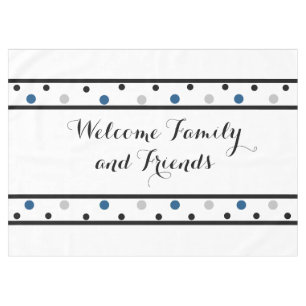 Welcome Azure Blue Silver Black Polka Dots Tablecloth