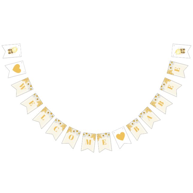 Welcome Babee Bumblebee Honey Baby Shower Sprinkle Bunting Flags (All)