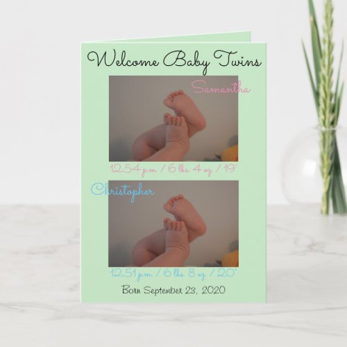 Welcome Babies Boy Girl Twins Birth Stats Card