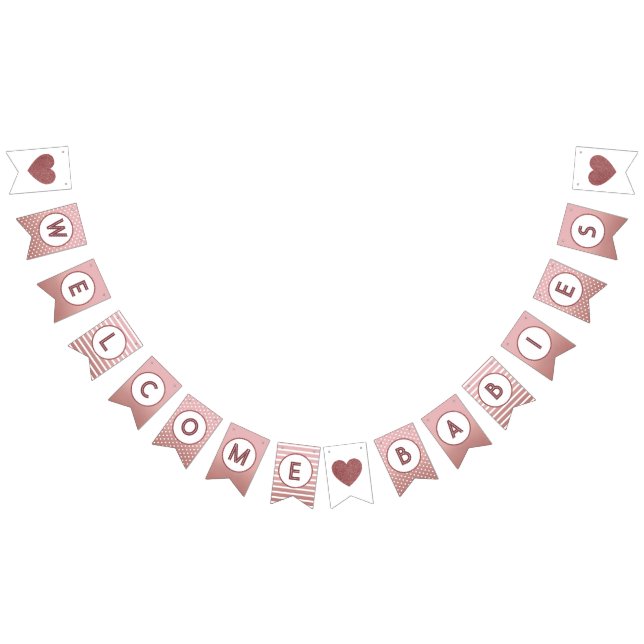 Welcome Babies Twin Rose Gold Baby Shower Sprinkle Bunting Flags (All)