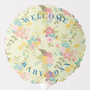 Welcome Baby 20XX Floral Yellow Green Blue Balloon
