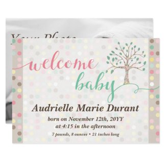 Welcome Baby Announcement Pastel Tree Custom Photo