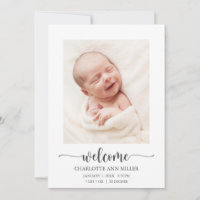 Welcome Baby Birth Announcement Photo Card