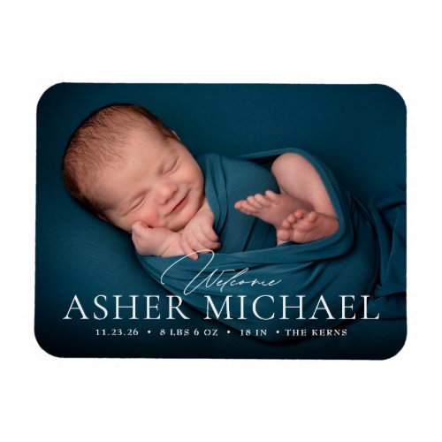 Welcome Baby Birth Photo Announcement Boy Magnet