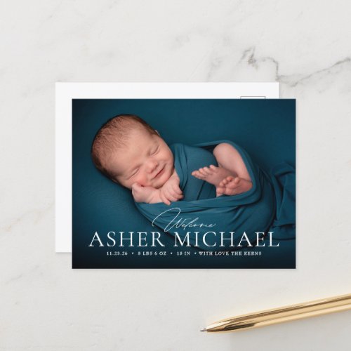 Welcome Baby Birth Photo Announcement Postcard Boy