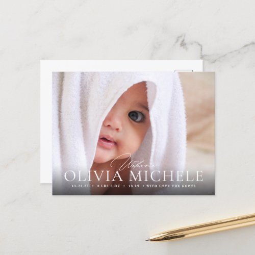 Welcome Baby Birth Photo Announcement Postcard Gir